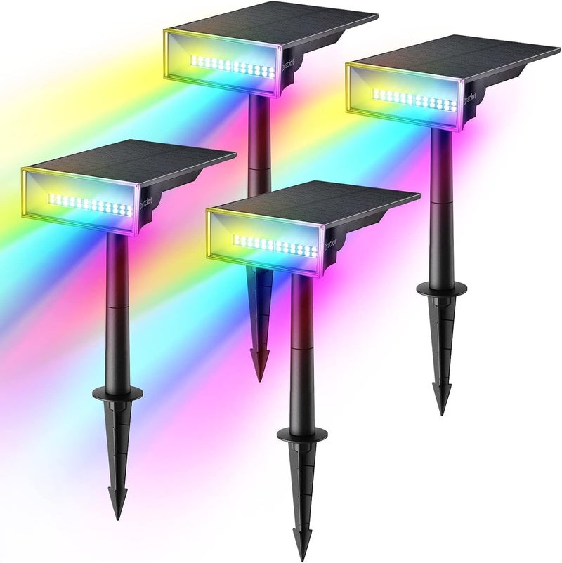Consciot Solar Spot Lights Outdoor, Adjustable 170° Solar Outdoor Light, 7 Multicolored Garden Light Waterproof IP65, Landscape Lighting for Yard Pool Garden Tree, 4 Pack - Image 1